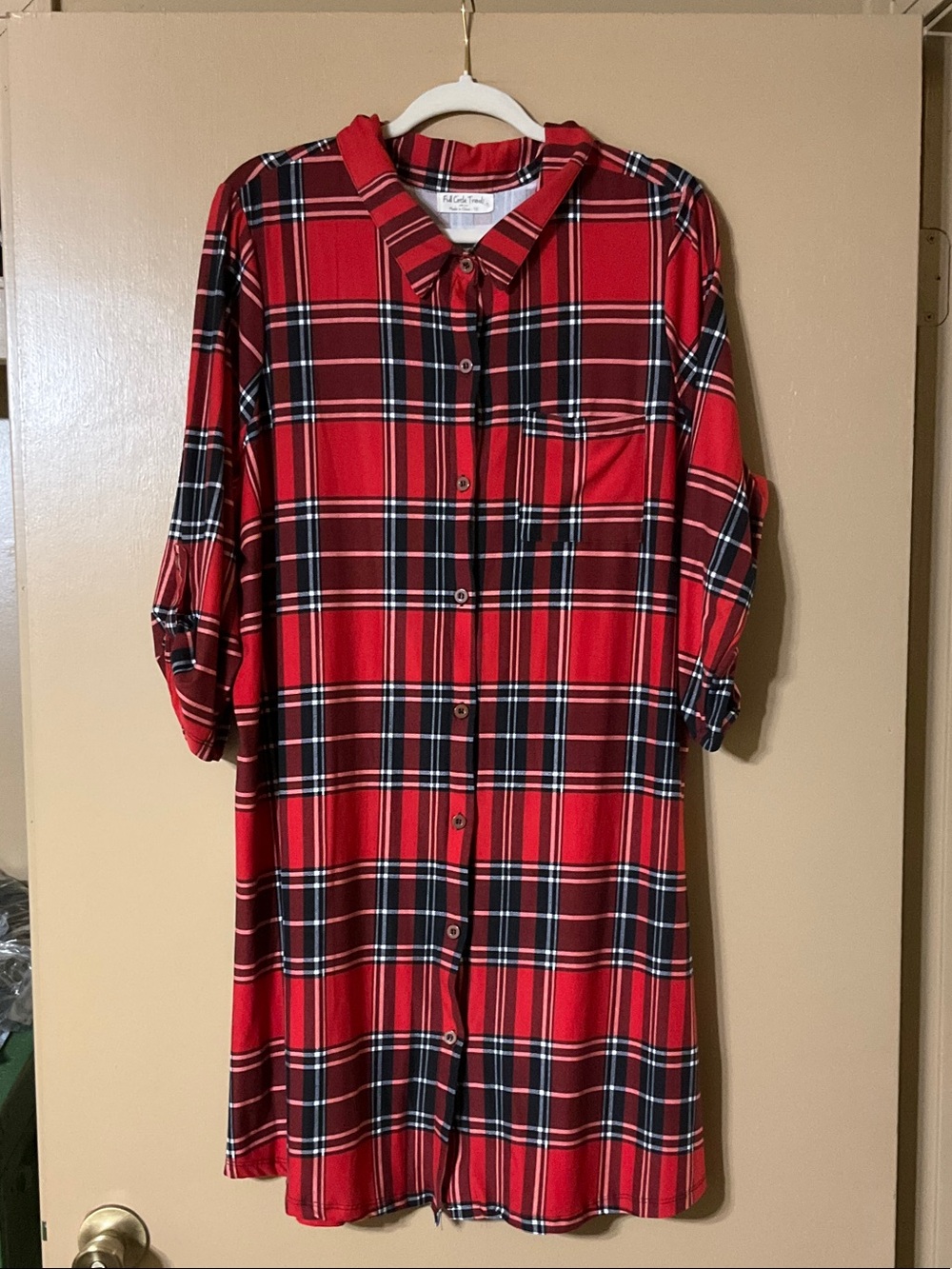 Full Circle Trends Red Plaid Button-Front Midi Dress